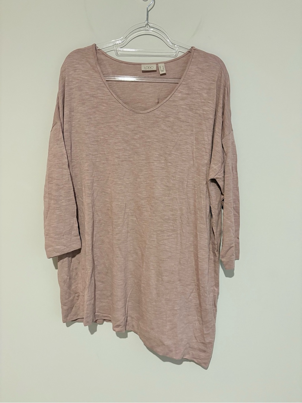 LOGO by Lori Goldstein Tunic Top Blouseโ Lounge Asymmetric Hem 3/4 Sleeves Large